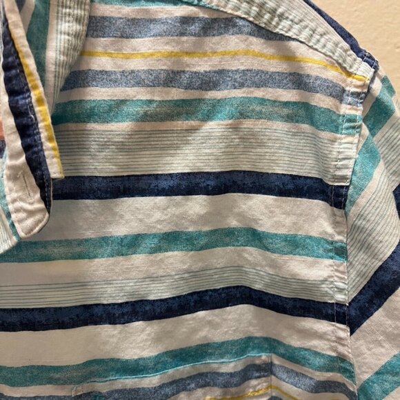 Izod Saltwater Shirt Mens XXL Blue White Yellow Striped Vacation - Picture 3 of 5